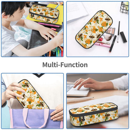 Geoocii Bee Large Capacity Pencil Case Organizer Pencil Pouch Stationery With Zipper School Supplies Pencil Bag For Girls Boys Teens Adult Office