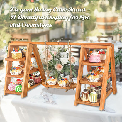 Wisreach Wooden 3 Tier Cupcake Stand, Rustic Cupcake Display Stand for Dessert Table, Foldable Serving Tray Tower for Party, Wedding, Birthday, Baby Shower, Holiday Events