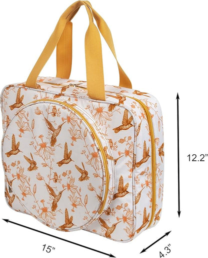 Portable Square Cross Stitch Starter Kits Bag Embroidery Project Bag Embroidery Tool Storage Tote Bag with Multifunctional Pockets, Bag Only (Bird Pattern)