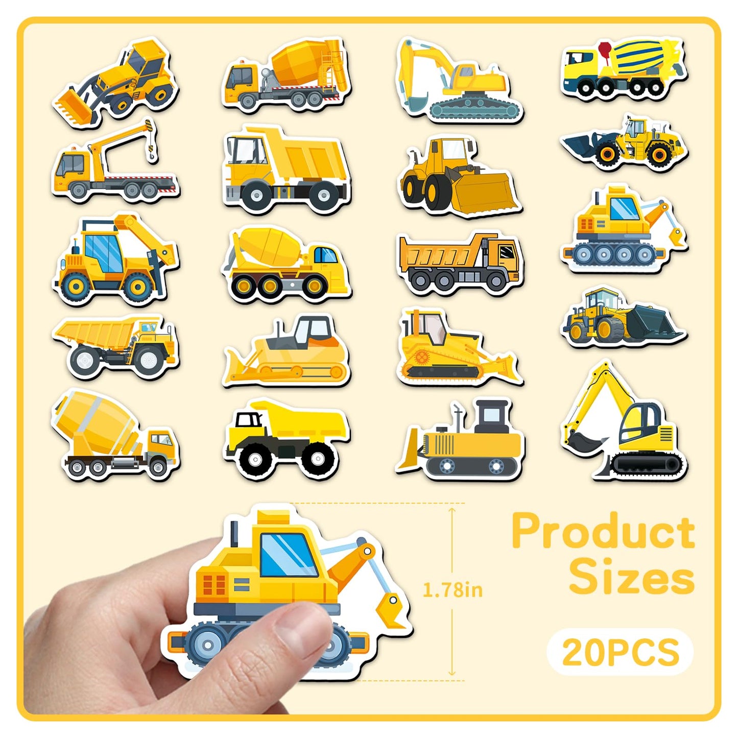 20 Pcs Cartoon Construction Vehicle Refrigerator Magnets, Thickened Cardstock Soft Magnet Construction Truck Magnets for Fridge Magnetic Board, Vehicle-Themed Gift Magnets(Engineering Vehicle)