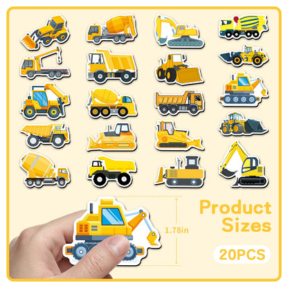 20 Pcs Cartoon Construction Vehicle Refrigerator Magnets, Thickened Cardstock Soft Magnet Construction Truck Magnets for Fridge Magnetic Board, Vehicle-Themed Gift Magnets(Engineering Vehicle)