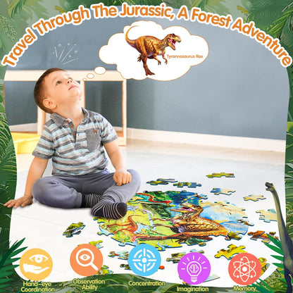 Glow-in-The-Dark Dinosaur Floor Puzzles for Kids Ages 4-6, Kids Jigsaw Puzzles Ages 6-8, 70PCS Large Round Dino Educational Puzzle Toys for 3 4 5 6 7 8 Years Old Children, Easter Gifts for Kids