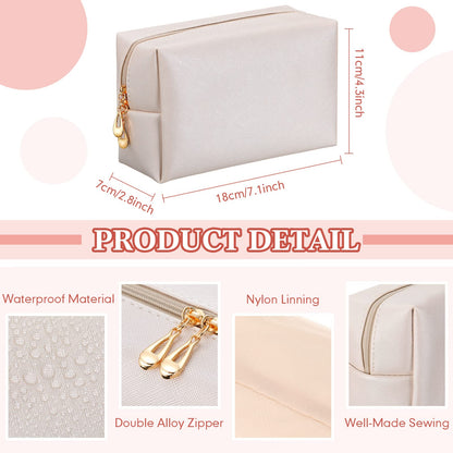 Kigeli Aesthetic Makeup Bags PU Leather Cosmetic Pouches Waterproof Plain Toiletry Bags Makeup Pouches Bulk for Women Party Gift Travel Storage Organizer(Ivory White,7.1 x 2.8 x 4.3 in)