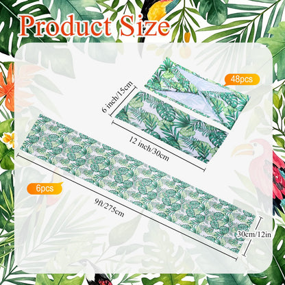 Newwiee 48 Stretch Chair Cover Sashes with 6 Table Runner 6 x 14 Inch Elastic Chair Band Ties 14 x 108 Inch Table Runner for Family Banquet Party Decoration(Hawaiian)