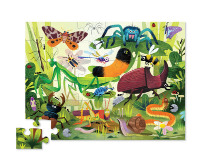 Crocodile Creek 36-Piece Jigsaw Floor Puzzle - Fun Floor Puzzles for Kids Ages 3-5 - Heavy-Duty Shaped Box for Storage - Backyard Bugs - 24" W x 18" H Finished