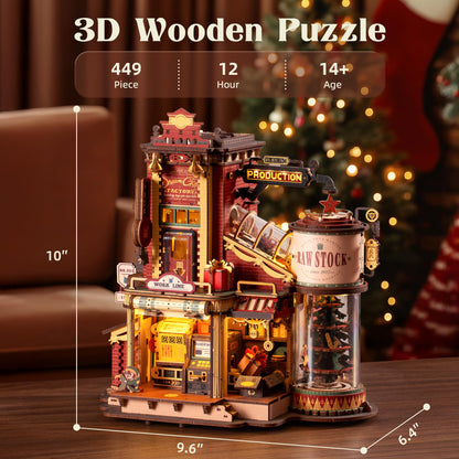 ROBOTIME 3D Wooden Puzzles for Adults, Factory Wooden Music Box EAB01, Gift for Craft Enthusiast Model Building Set