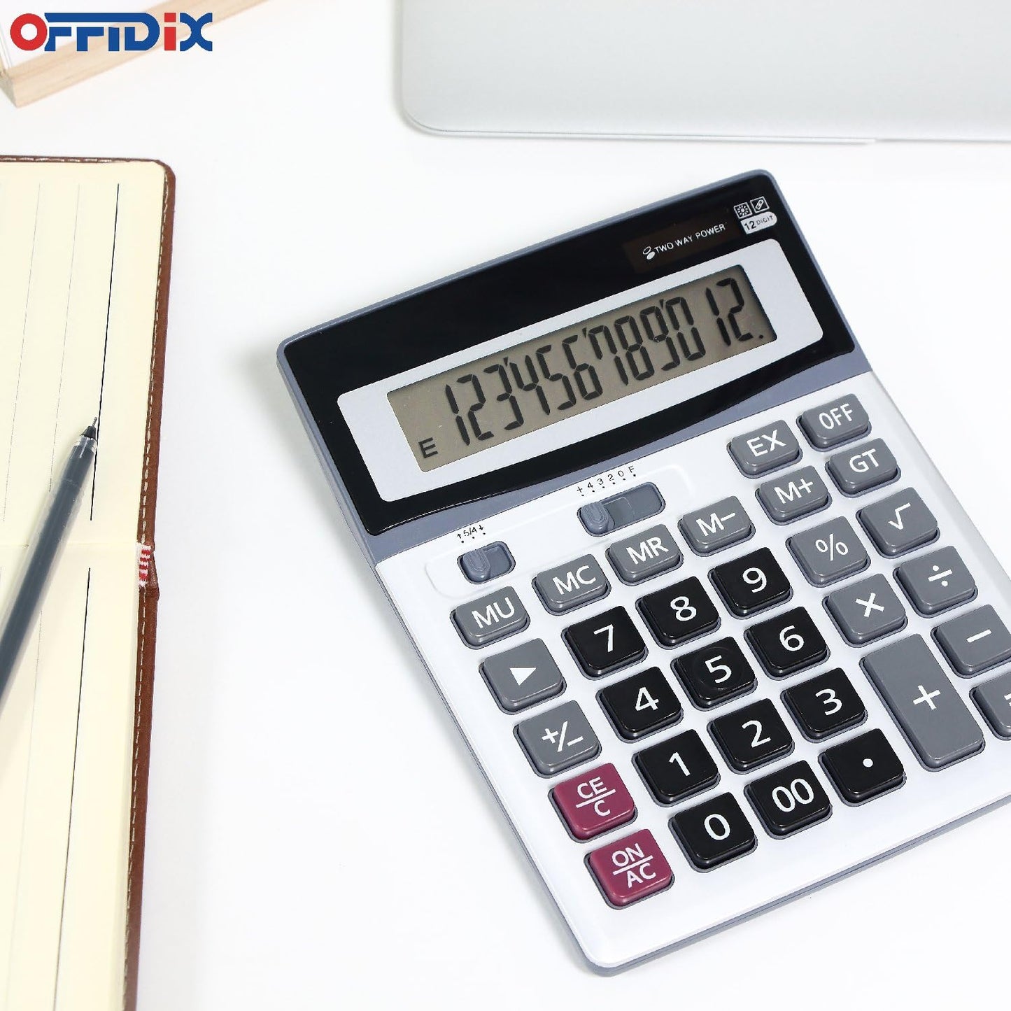 OFFIDIX Large Key Dual Power Electronic Calculator, Portable 12 Digit Large LCD Display Desk Calculator for Daily and Basic Office