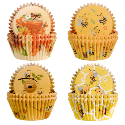 Glavatrix Bee Cupcake Liners, 200PCS Honey Bee Paper Baking Cups Yellow Muffin Cupcake Wrappers for Happy Bee Day Baby Shower Gender Reveal Spring Summer Garden Birthday Party Cake Dessert Decorations