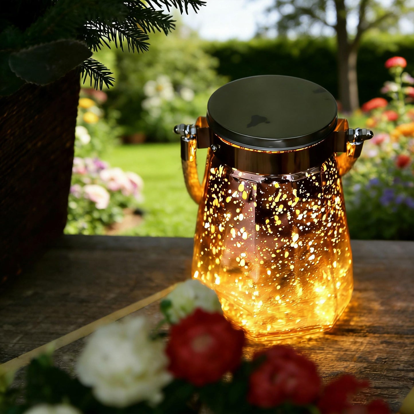 CANDLE CHOICE Battery Operated Jar String Light with Auto Daily Timer Waterproof Starry Fairy Firefly Hanging Jar Lantern for Outdoor Party Patio Garden Yard Wedding Christmas Decorations Rose Gold