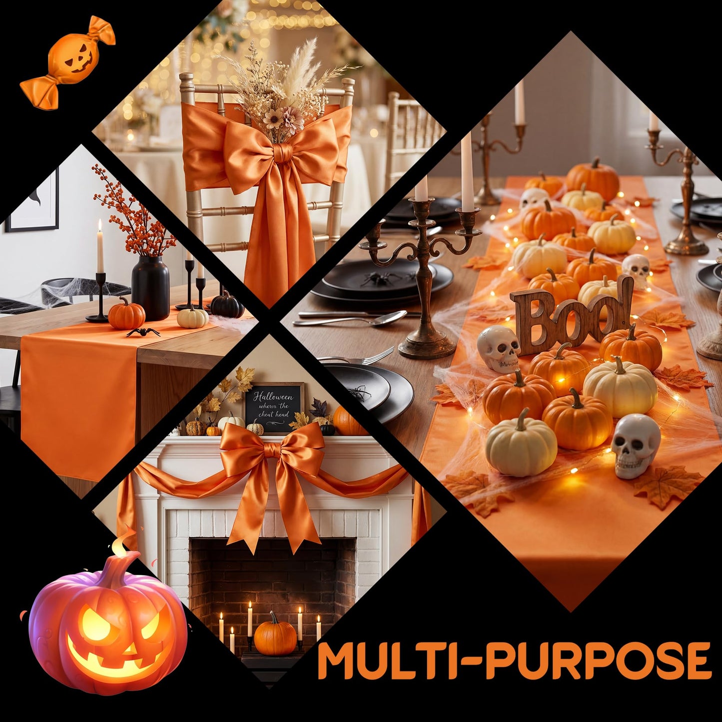 COSINIA 12 Pack Orange Satin Table Runner 12 x 108 Inch, Reusable Heavy-Duty Polyester Table Runner for Fall Harvest Festival, Halloween Party, Thanksgiving Dinner & Boho Decor
