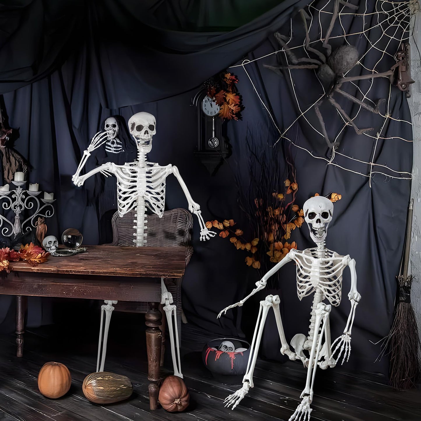LaLamona 5.9ft/180cm Posable Halloween Skeleton, Life Size Skeleton Bones with Movable Joints for Halloween Graveyard Haunted House Spooky Scene Decor, 1pc