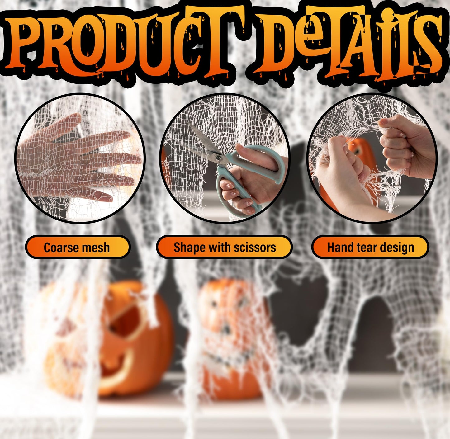 Tlswshsy Large Size 400" x 59" Halloween Creepy Cloth - Creepy Spooky Halloween Decorations - Large Size Scary Creepy Gauze for Halloweens Party Supplies Stairway Window Table Doorways Decor