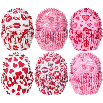 Cunhill 600 Pcs Valentine's Day Cupcake Liners Standard Size Pink Heart Baking Cups Red Xoxo Disposable Paper Cupcake Wrappers Muffin Case for Valentine's Day Tea Themed Party Wedding Supplies
