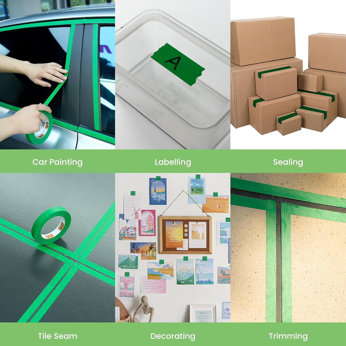 Green Painters Tape Multi-Surface Masking Tape 1.41 inch x 60 Yard, Indoor and Outdoor Painting Tape, Residue Free Easy Removal with Sharp Lines, Paint Tape for Walls, Auto, Home, 36Rolls