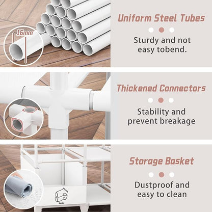 Portable Closet, Easy Assembly, Large Capacity Wardrobe Closet, Sturdy and Stable Clothes Rack with Shelves 4 Storage Baskets and 2 Hanging Rods, for Bedroom and Cloakroom White