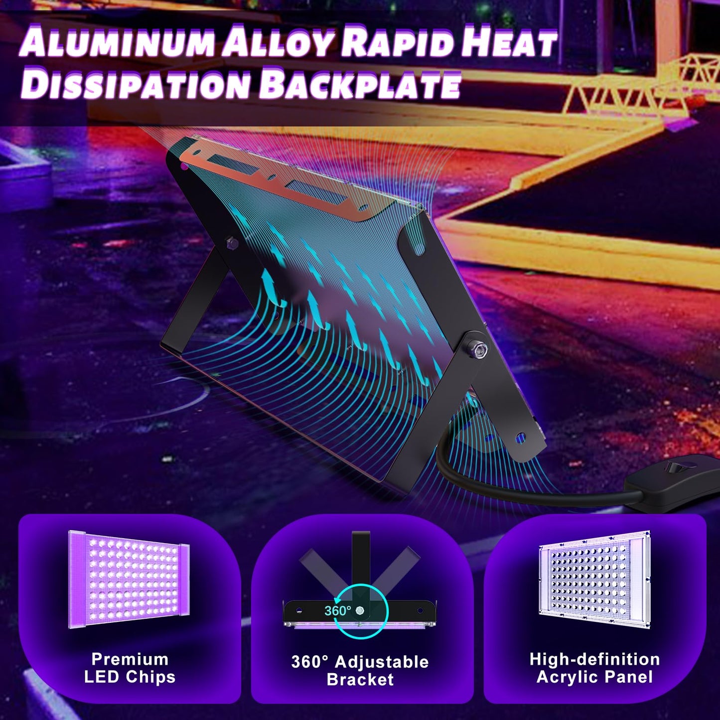 100W LED Black Light, Powerful UV Spotlight, IP66, 395nm UV Lamp for Christmas, Halloween Glow Party (1 Pack)