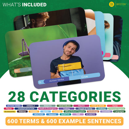 Briston Spanish Vocabulary Flash Cards – 600 English to Spanish Flashcards with Example Sentences & Pronunciations – Language Learning Cards for Kids & Adults, Classroom, Homeschool Study Set