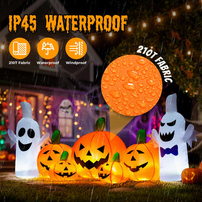 GIGALUMI 7.5FT Inflatable Halloween Decorations Pumpkin, Inflatable Pumpkin Decor Outdoor, Halloween Blow Up Pumpkins for Outside,Party,Garden(Cold White,7 Built-in LED Lights Set)