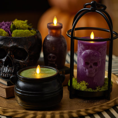 Luminara Green Potion Flameless LED Candle Cauldron Frosted Matt Black Painted Halloween Decoration Moving Flame Candle 5.7" x 4.25"