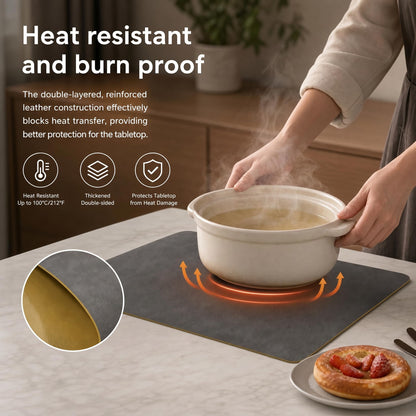 ZEUMIE Reversible PU Leather Placemats Set of 6, Double-Sided Waterproof Heat-Resistant Table Mats, Non-Slip Washable Dining Placemats for Kitchen, Restaurant, Party (Dark brown & yellow, 17.5"x11.8")