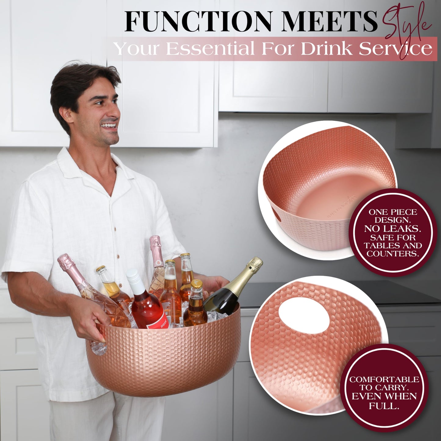 Gusto Nostro Large Beverage Tub for Parties - Metal Tub for Wine Bottles,Champagne,Beers - High Capacity Ice Bucket for Drinks - Extra Large Ice Buckets for Parties (22 qt) Outdoor Party Drink Bucket