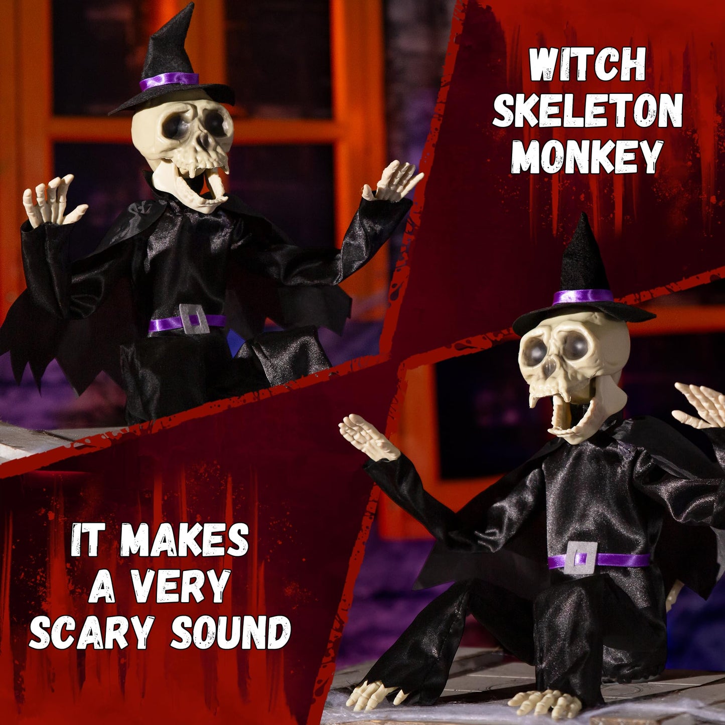 ELAMAS Halloween Animatronics Skeleton Monkey Decorations (Witch)