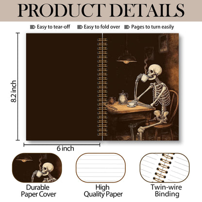 OINDADE Gothic Halloween Skeleton Notebook Journal, Funny Coffee Lover Gifts Spiral Notebook, Spooky Skull Drink Coffee Notebooks Gifts for CoffeeLovers Men Women, Goth School Office Supplies,6x8.2In
