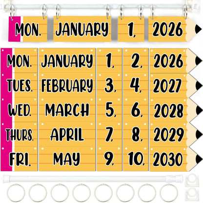 Pencil Flip Calendar Bulletin Board Set Pencil Calendar for Classroom Whiteboard Decor with 2026 to 2030 Years Date Cards and Adjustable Rod for Home Elementary Back to School Teacher Supplies