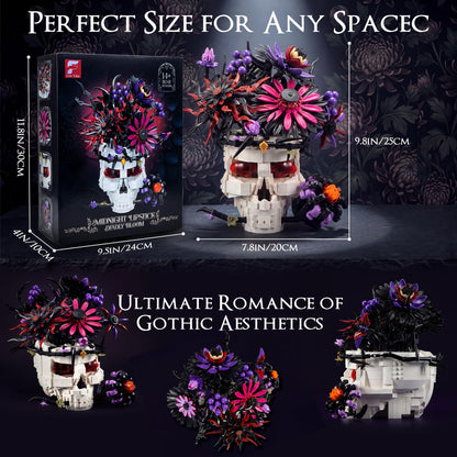 Skull Flower Bouquet Building Set, Wildflower Botanical Collection Kit for Adult Women, Horror Gothic Skeleton Decor for Goth Home Table Art Decor, Girlfriend/Mom/Wife/Couple Halloween Birthday Gift