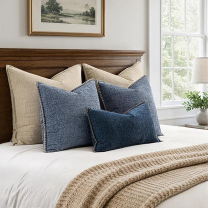 MIULEE Pack of 2 Couch Throw Pillow Covers 20x20 Inch Dark Grey Blue Farmhouse Decorative Pillow Covers with Stitched Edge Soft Chenille Solid Dyed Pillow Covers for Sofa Bed Living Room