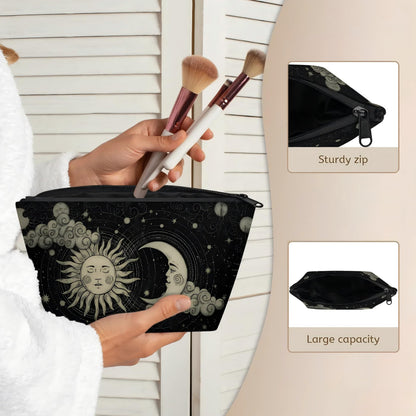 KUYEHTAO Astrology Sun Moon Gothic Makeup Bag for Women, Portable Cosmetic Bag for Travel Purse, Fashion Zipper Makeup Pouch, Small Travel Bag for Purse