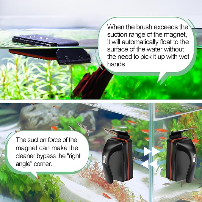 hygger Magnetic Aquarium Fish Tank Glass Cleaner,Detachable Dual-Blades Brush Tool with Floating Scrubber, Double Side Magnetic Algae Scraper for 0-0.25 Inch Thick Glass Aquariums Tank (S)