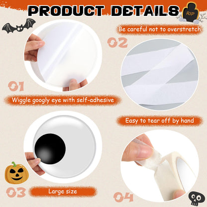 Engrowtic 78 Pcs Halloween Mummy Decorations Set with 3D Bat and Spider Stickers Wall Decor Self Adhesive Large Wiggle Eyes Crepe Paper and Masking Tape for Halloween Cosplay Party Door DIY Decor