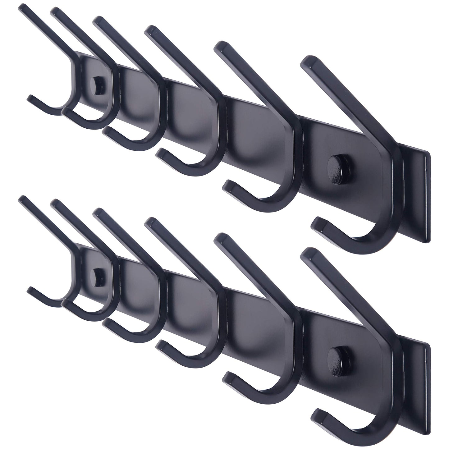 WEBI Coat Rack Wall Mounted,17-1/8 Inch Coat Hooks for Hanging Coats,Heavy Duty Metal Hook Rack Rail with 6 Double Dual Hooks Coat Hanger Wall Mount for Clothes Jacket,Black,2 Packs