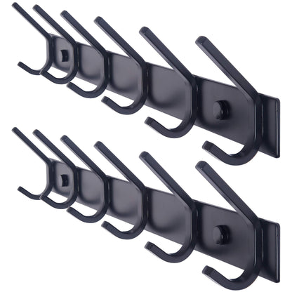 WEBI Coat Rack Wall Mounted,17-1/8 Inch Coat Hooks for Hanging Coats,Heavy Duty Metal Hook Rack Rail with 6 Double Dual Hooks Coat Hanger Wall Mount for Clothes Jacket,Black,2 Packs