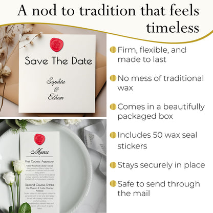 50 Elegant Wax Seal Stickers with 3D Design - Envelope Seal Stickers | Self-Adhesive and Easy to Use | Ideal for Wedding Invitation, Birthday, Thanksgiving, Gift Wrapping, Party(Bright Red Peonies)