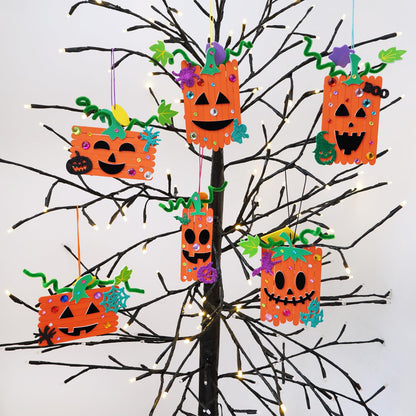 Winlyn 24 Sets Fall Crafts Kits Halloween Crafts Individual Fall Kids Crafts DIY Pumpkin Fall Decorations Craft Sticks Pumpkin Foam Stickers Arts and Crafts for Kids Classroom Activities Party Favors
