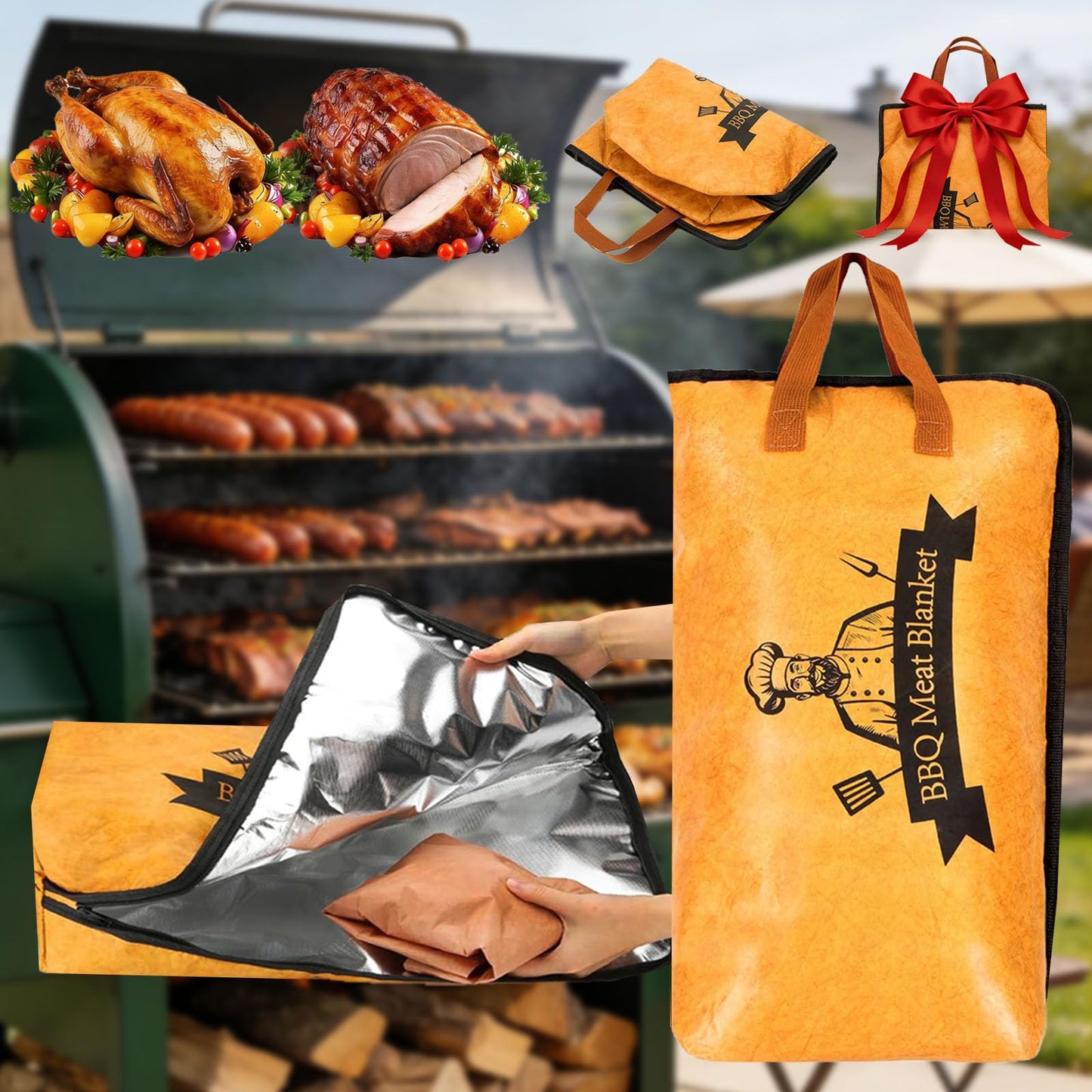 21inch BBQ Blanket for Resting Meat Compatible with Traeger Pitboss Pellet Smoker -BBQ Accessories Meat Insulated Bag for Brisket/Pork Shoulder/Steak -Birthday Anniversary Valentines Day Gift for Men
