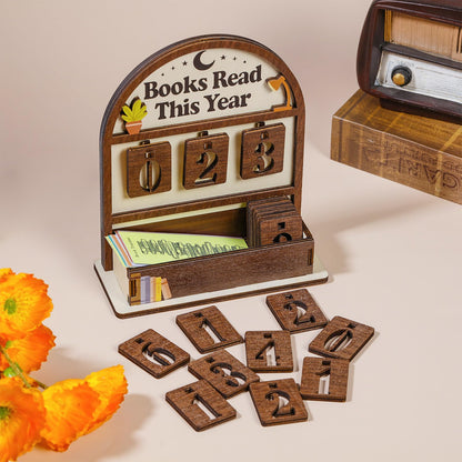 Books Read This Year Counter with 12Pcs Bookmarks, Wooden Reading Tracker Sign for Home Library Decor, Personalized Book Counter Sign Bookshelf Decor, Book Lover Gift for Bookclub Stocking Stuffers