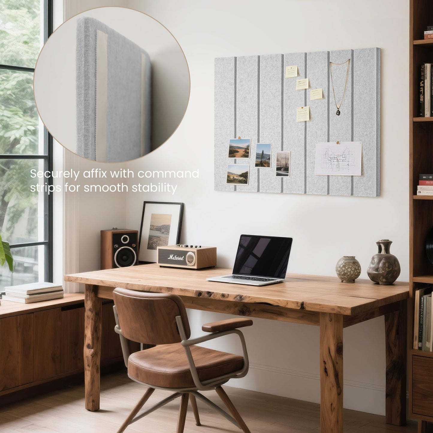 Lightomorrow Bulletin Board, 24 x 18 inches Felt Board Decorative Pin Board, 4' x 3' Cork Board Alternative for Wall, Foldable Photo Board with 20 Pushpins - Light Gray Stripes