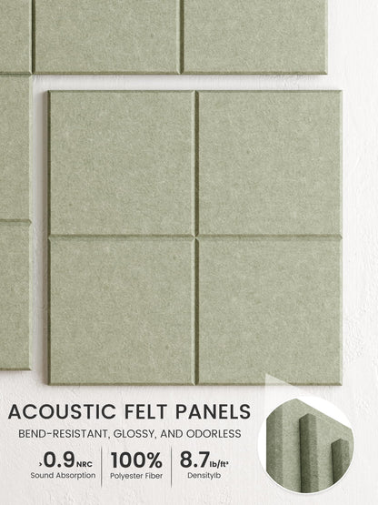 Bumusty Large Felt Bulletin Board, 48" x 36" Cork Board Alternative, 12-Pack Wall Tiles with 4-Compartment Design, 30 Push Pins, 70 Adhesive Tabs, Ideal for Office & Home Decor, Sage