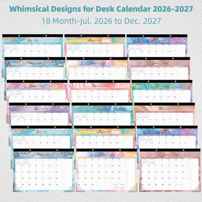 ZTX Desk Calendar 2026-2027,18 Month Academic Desk Calendars,17"x12" Jul.2026-Dec.2027 Calendar with Clear Plastic Cover for Teacher School Year Home Fluidic