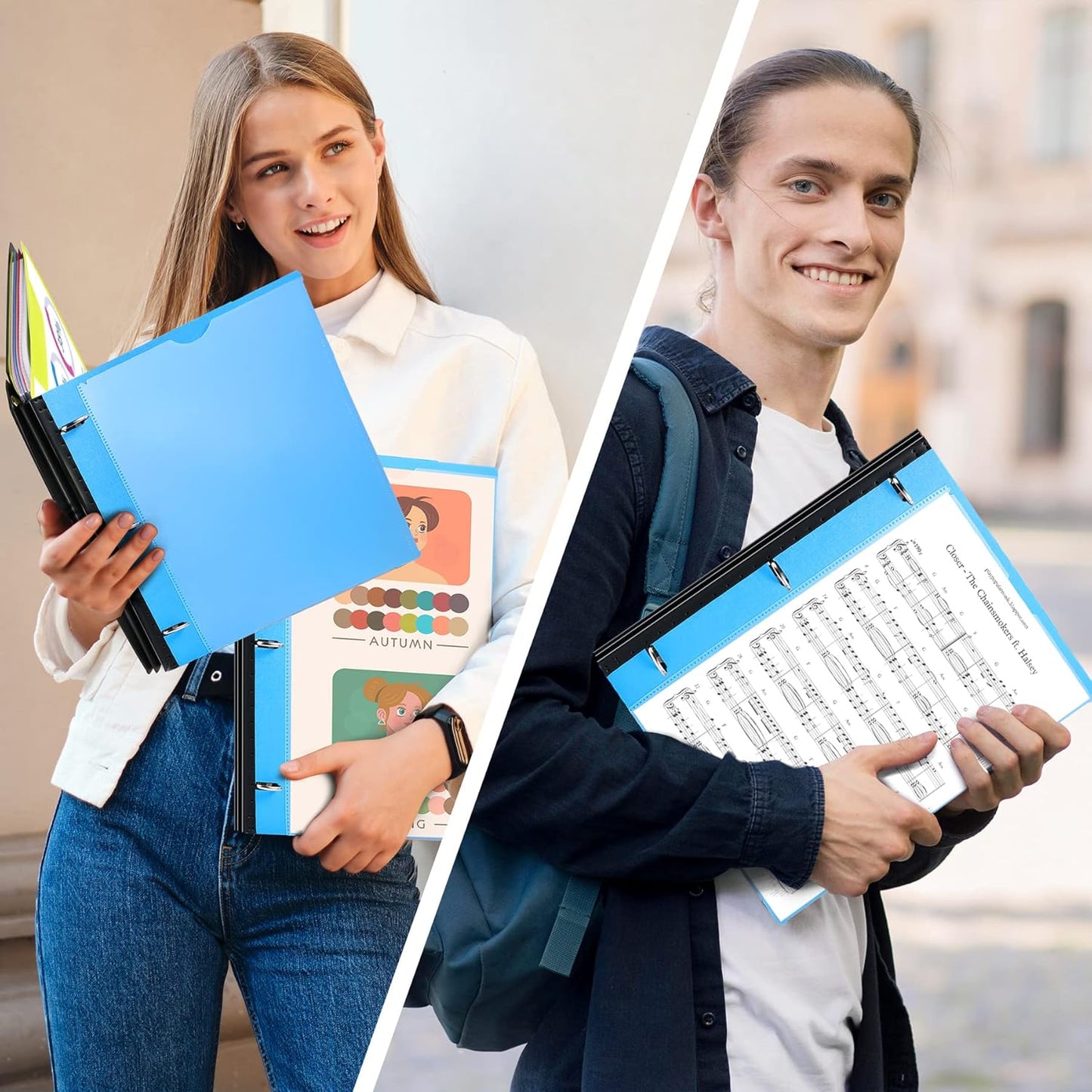 WOT I 2-Pack Telescoping 3 Ring Binder Notebooks - Customizable Cover, 5 Dividers & Pocket Folder in One Slim Organizer (60 Sheets Included), Blue