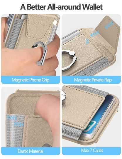 ExtreLife For Magsafe Wallet with Grip, 6-Card Holder, Stronger Magnetic Card Wallet Holder for iPhone 17/16/15/14/13/12 Series, Leather Magnetic Phone Wallet with Privacy Flap, Desert Titanium Gold