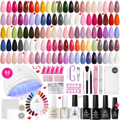 Beetles Gel Nail Polish Kit with U V Light - 80Pcs Fall Nail Fest Color Enchantment 55 Colors Gel Polish Starter Kit with Base Top Coat DIY Nails Stickers Manicure Tools Gift for Women Teens Girls