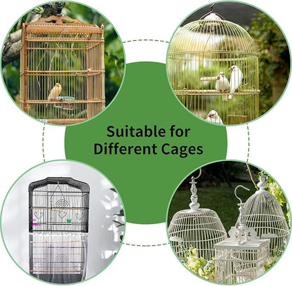 Daoeny 2Pcs Bird Cage Cover, Adjustable Soft Airy Nylon Mesh Parrot Net, Universal Feather Seed Catcher, Birdcage Cover Skirt Sheer Guard for Round Square Bird Cages (White +Black)