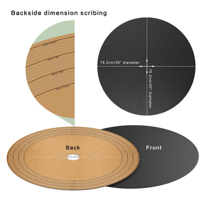 Chihein 30"/762mm/2.5ft Round Placemat with Cork & PU Leather - Can be Cut into Half Circle Dining Table Mat or The Round Table Cover with A Diameter of 24" - 30" (Black)