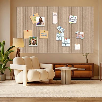15 Pack Felt Bulletin Board, 35" x 59" Large Oatmeal Pinboard with 30 Push Pins, Felt Pin Board, Self-Adhesive Cork Board Tiles for Home, Office Walls, School Classroom Message Photos Display