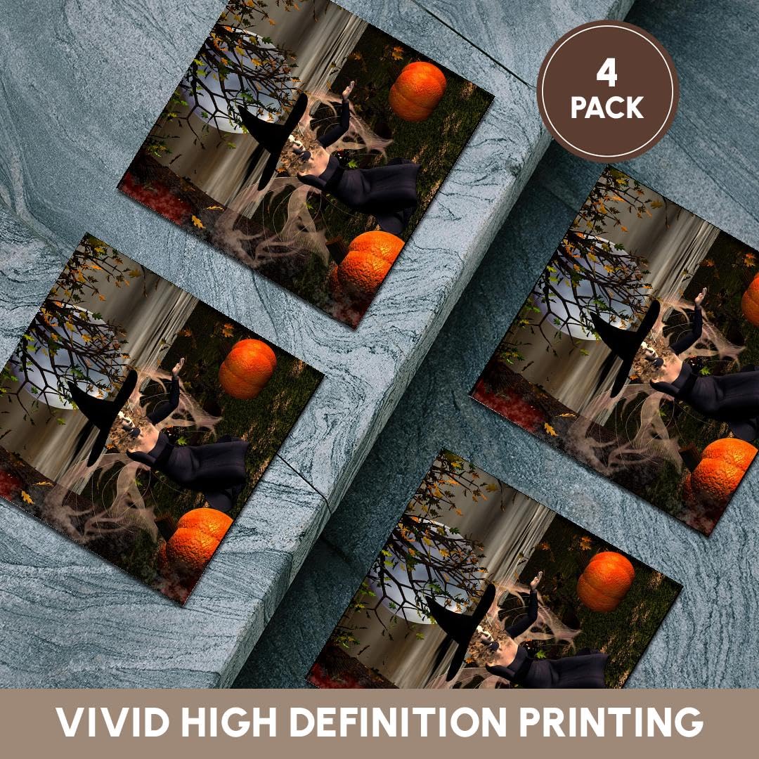3dRose CST_26463_3 Midnight Halloween Fairy Witch-Ceramic Tile Coasters, Set of 4