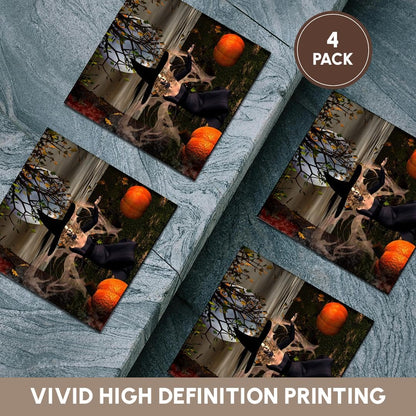 3dRose CST_26463_3 Midnight Halloween Fairy Witch-Ceramic Tile Coasters, Set of 4